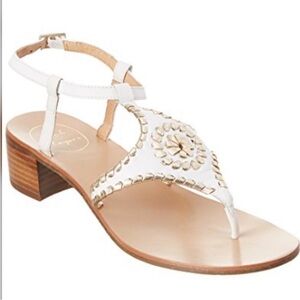 Jack Rogers Elise Block Heeled Dress Leather Sandals Platinum 6